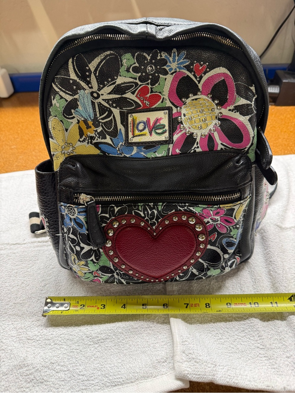 Brighton Black Floral Love Mini Backpack with Red Heart. Great used condition.